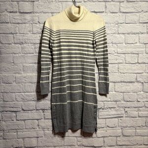 Cynthia Rownley Merino Wool Striped Turtleneck Sweater Dress Small